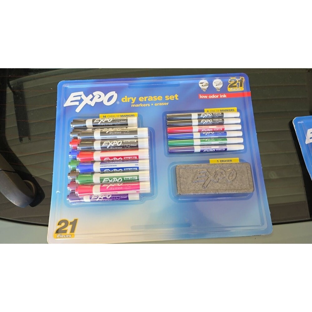 NEW EXPO DRY ERASE MARKERS 21 Pc. CLASS, School Office Chisel & Fine Tip Eraser